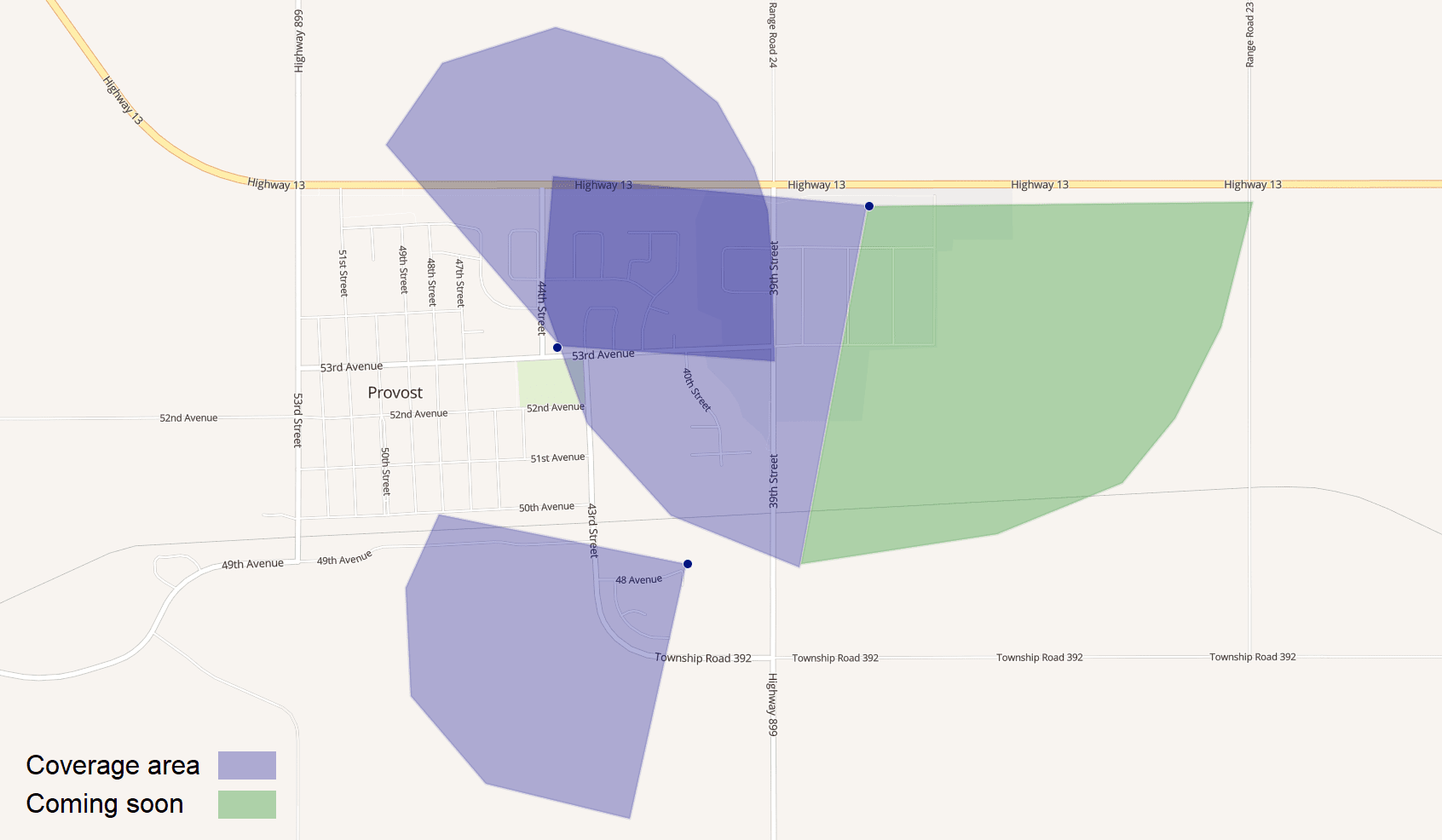 map of coverage area in Provost