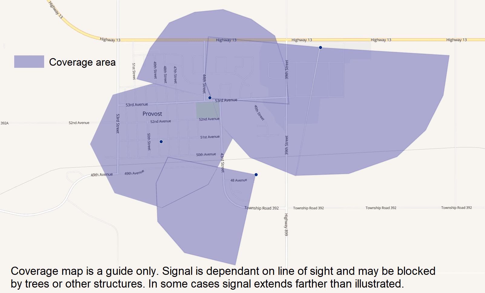 map of coverage area in Provost