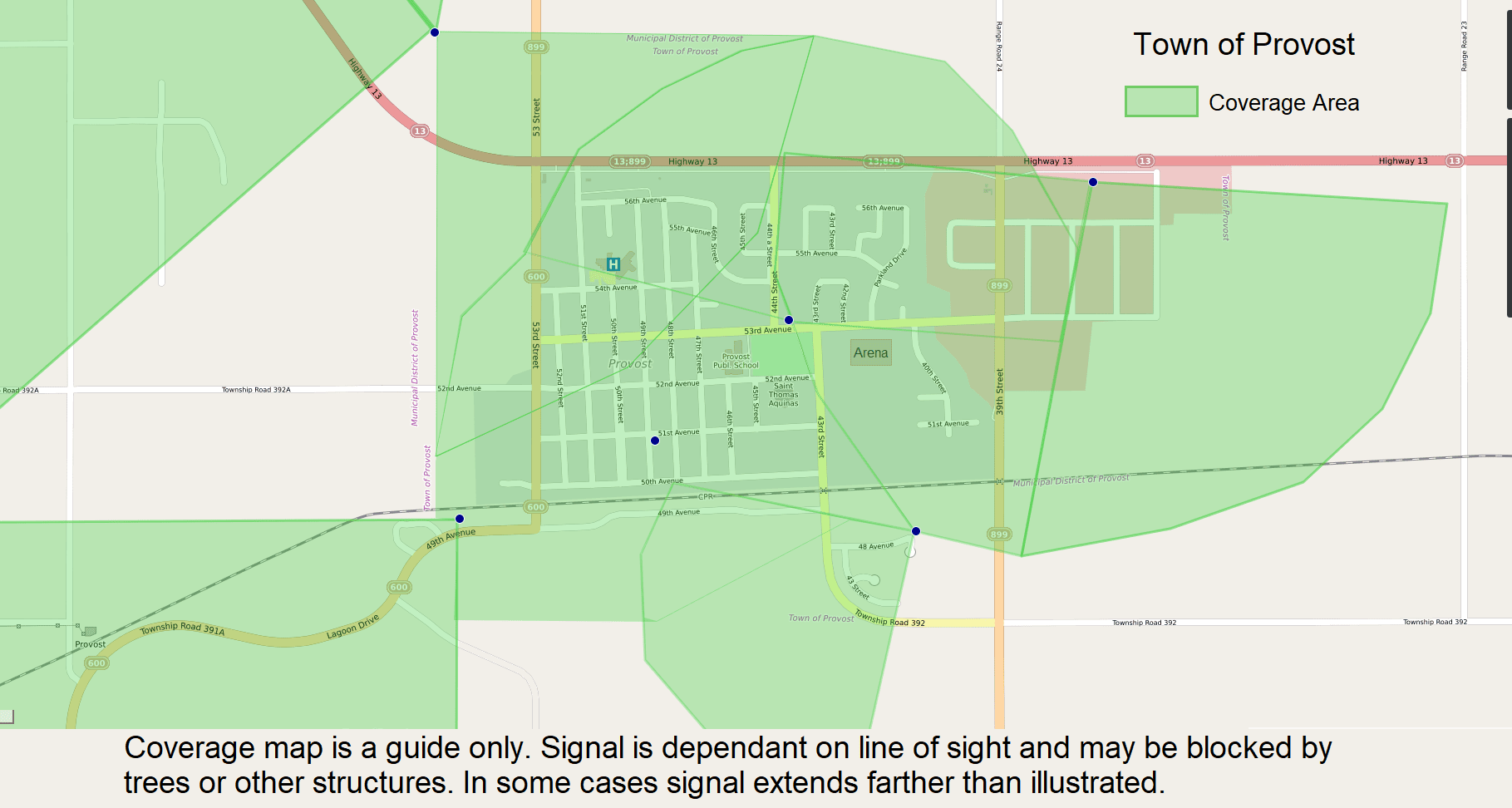 map of coverage area in Provost